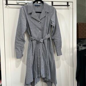 KikiLynn Shirt asymmetrical Dress  sz 10 Black Gingham Long Sleeve 100% Cotton